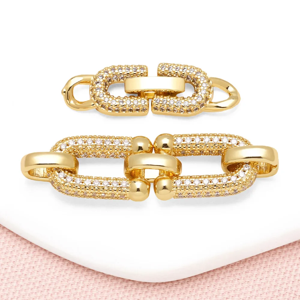 OCESRIO Trendy White Crystal Big Connect Buckle Charms for Bracelet Copper Gold Plated Clasp Jewelry Making Component chma370