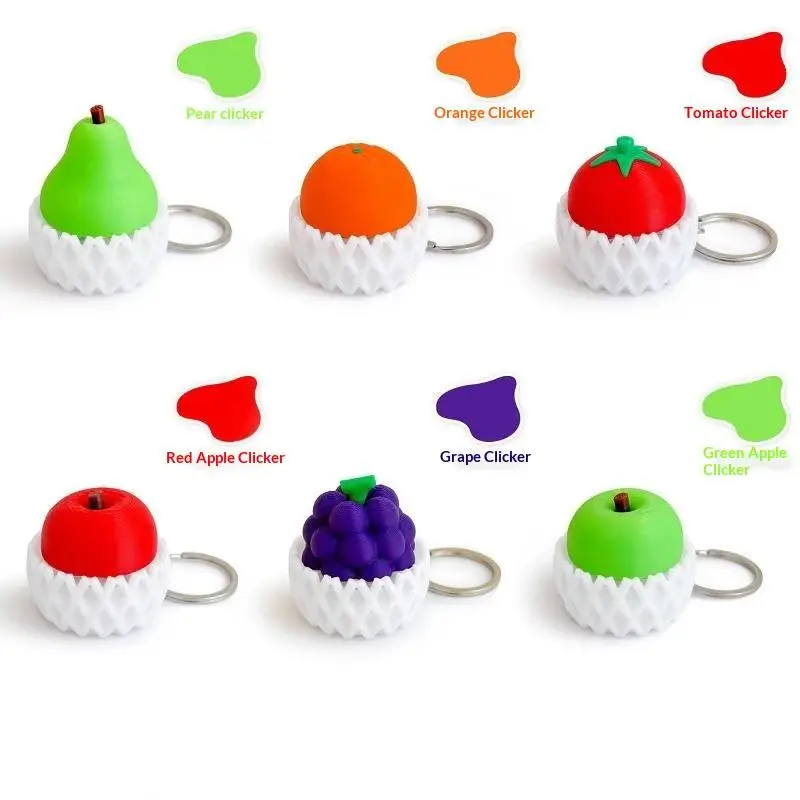 1Pcs Simulation Fruit Clicker Pendant 3D Printed Foods Clicker Keychain Decompress Keyring Bag Hanging Decor Stress Relief Toy