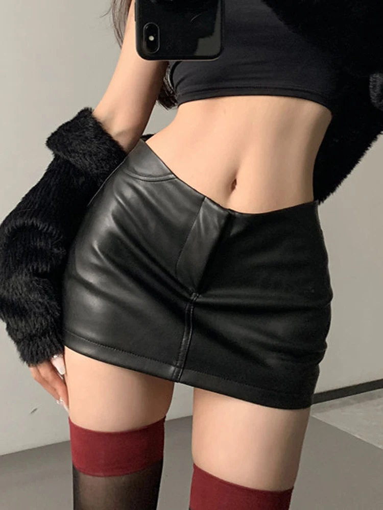 

Fleece Ultra Short PU Skirts Women Fashion Sexy Faux Leather Mini Skirt Party Club Bodycon Skirts Female 2024 New Slim-Fit Skirt