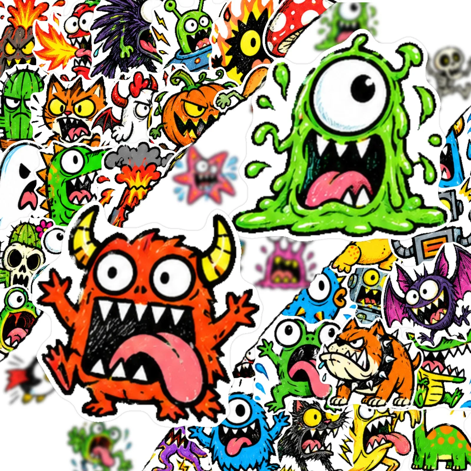 50 PCS Cartoon Monster Surprised Expression Funny Graffiti Stickers Luggage Skateboard Bike Car Bumper Waterproof Decals