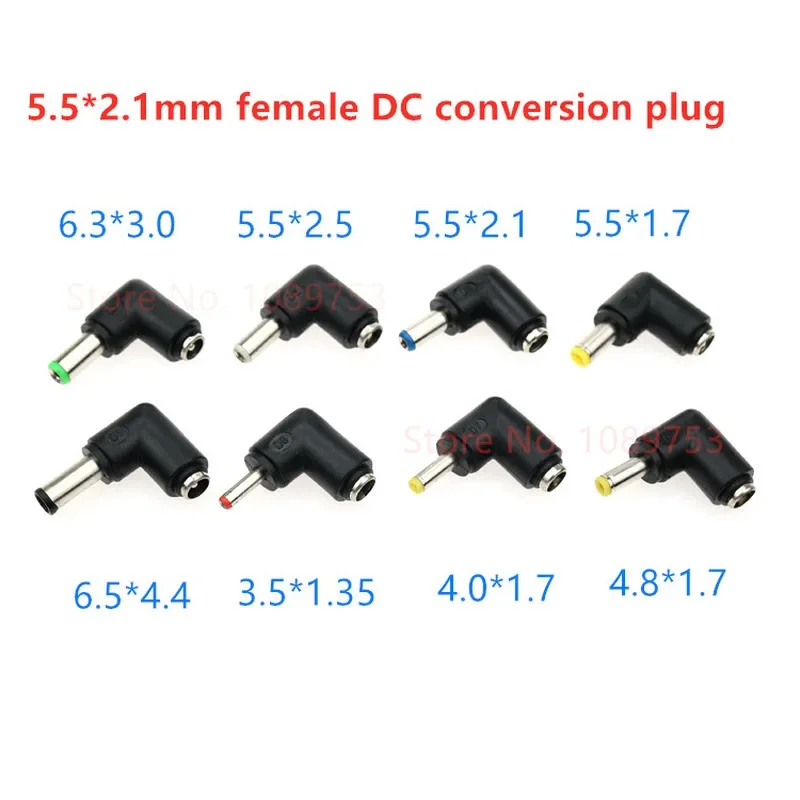 5PCS Multi-function Power Adapter DC Plug 5.5*2.1 To 6.5/6.3/4.8/4.0/3.5/2.5/2.1MM 90 Degrees Male Female Connectors