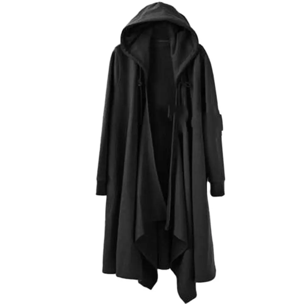 Spring Fall Hoodies Men Ribbons Patchwork Punk Hip Hop Long Trench Coat Hooded Cloak Black Techwear Vlevet Jacket Overcoat