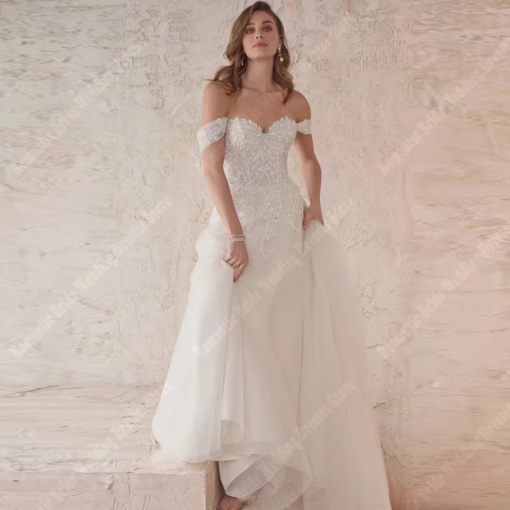 

Elegant A-Line Wedding Dresses For Women Off The Shoulder Sleeveless Bridal Gowns Princess Customized Banquet Vestidos De Novia