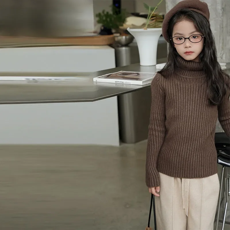 

Autumn Winter 3-14 Baby Boy Girl Turtleneck Sweaters teen Kid Pullover Top Solid Color Knitted Bottoming Sweaters Child Clothing