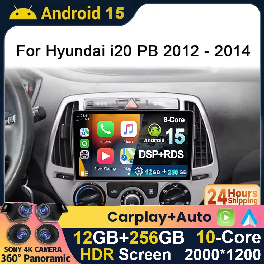 

Android 15 2K QLED Car Radio For Hyundai i20 PB 2012 - 2014 Carplay Car GPS WIFI 4G BT Car Stereo Multimedia Player Video RDS