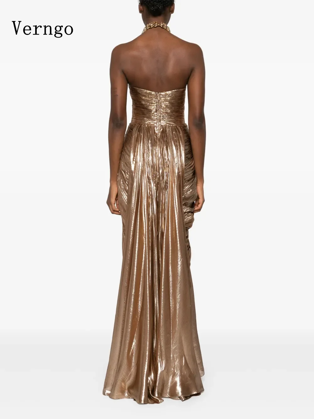 Verngo Champagne Shiny Evening Dress Strapless A Line Slim Prom Gowns Women Elegant Floor Length Party Dress Customized image 2