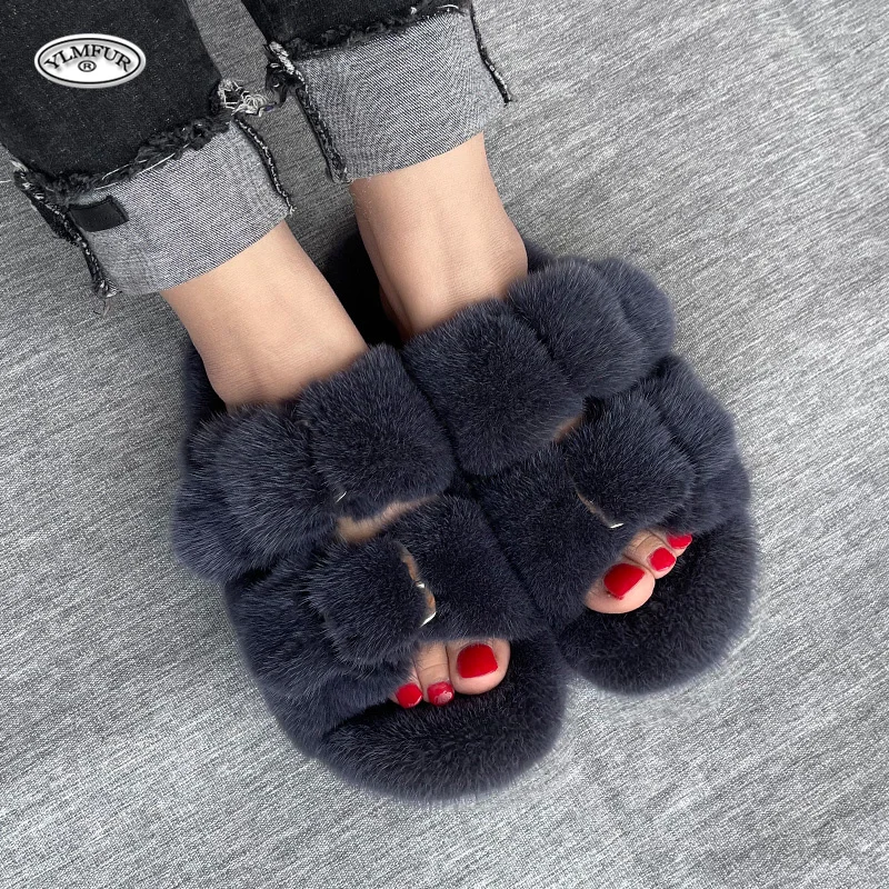 Slippers Women Summer,100% Mink Fur Slippers For Women,Flat Shoes,Soft and Comfortable,Luxury Fur Furry Slippers ,Sandals