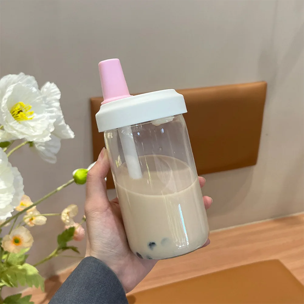 Clear 500ml Drinkware with Permanent Straw and Locking Cap for Bubble Tea Coffee for Personal or Family Use Clear