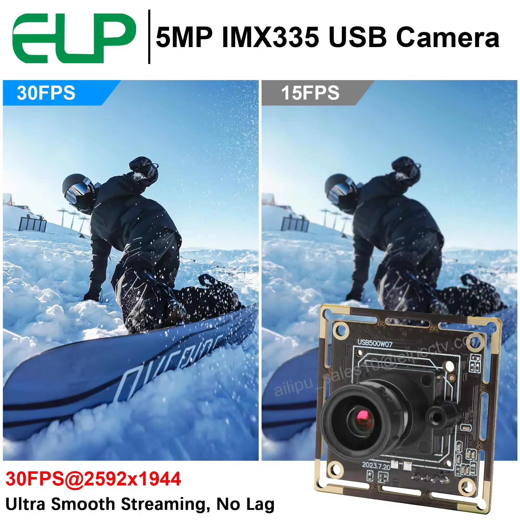 ELP USB 카메라 모듈 고속 카메라, UVC 미니 웹캠, 지지대 보안 보호, 컴퓨터 PC PI용, 5MP, 30fps, 2592x1944P