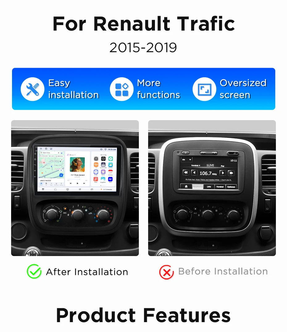 Junsun Android Auto Autoradio für Renault Trafic 3 2014-2021 Opel Vivaro B 2014-2018 Multimedia Wireless CarPlay Smart Intelligent Systems IPS Touchscreen Stereo Videoplayer 2 Din Autoradio Headunit Navigation BT GPS 4G WIFI FM DSP RDS SWC – Detail 5