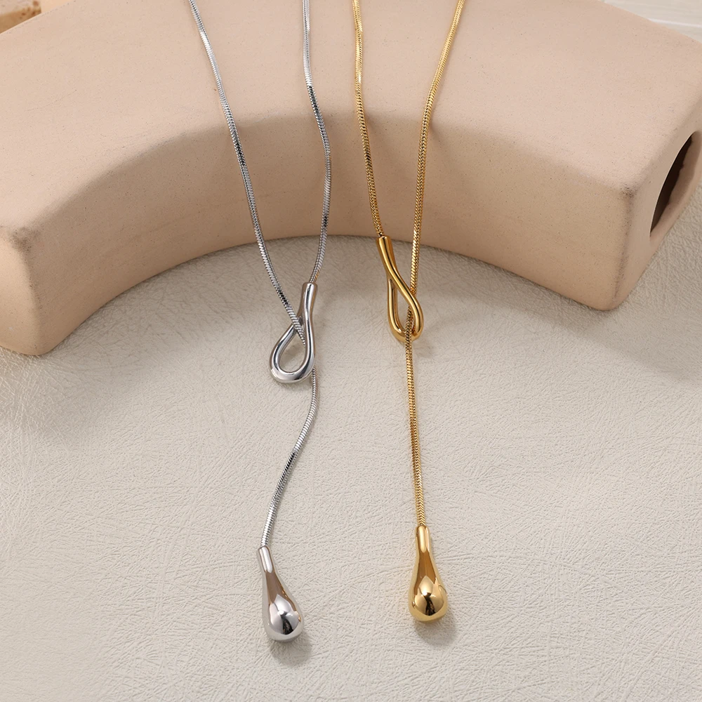 Simple Versatile Drawstring Adjustable Necklace Water Drop Pendant Sweater Chain Hypoallergenic High Quality Titanium Jewelry