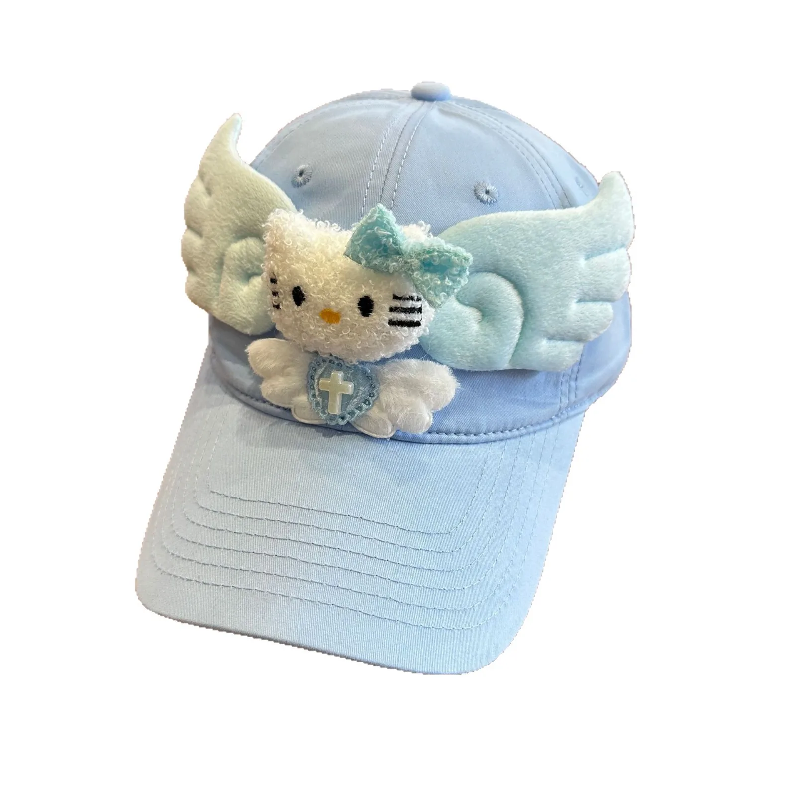 قبعة بيسبول Miniso ذات أجنحة فرعية kt cat للسيدات للربيع والصيف، قبعة بيسبول لطيفة للحماية من الشمس على طراز الكلية