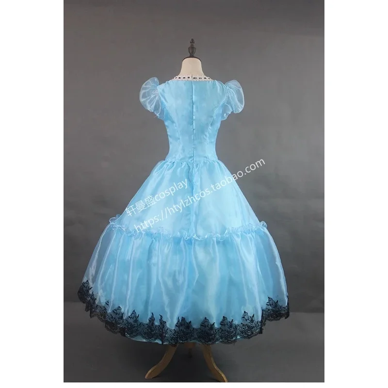 Sky Blue Lace Cosplay Dress Alice Costume Carnival Halloween Mad Hatter Queen Cosplay Party Gown