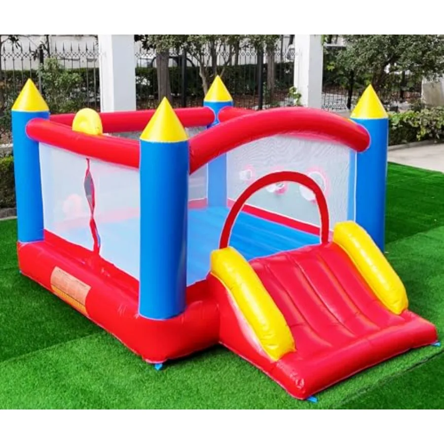 Hüpfburg aus 100 % PVC für Hochleistungs-Hüpfburg in kommerzieller Qualität mit breitem Rutsche-Sprungbereich, Basketballkorb, Fußballtor und Wurfspiel