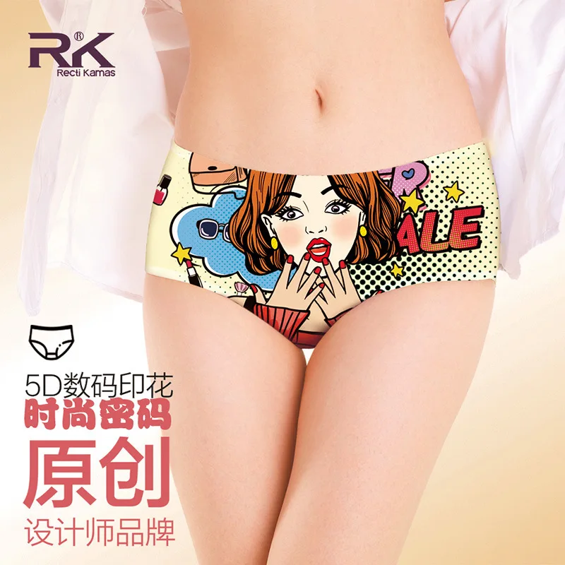 

Женское нижнее белье Traceless Ice Silk, аниме, японские выбранные персонализированные принты, популярные женские трусы со средней талией, дышащие