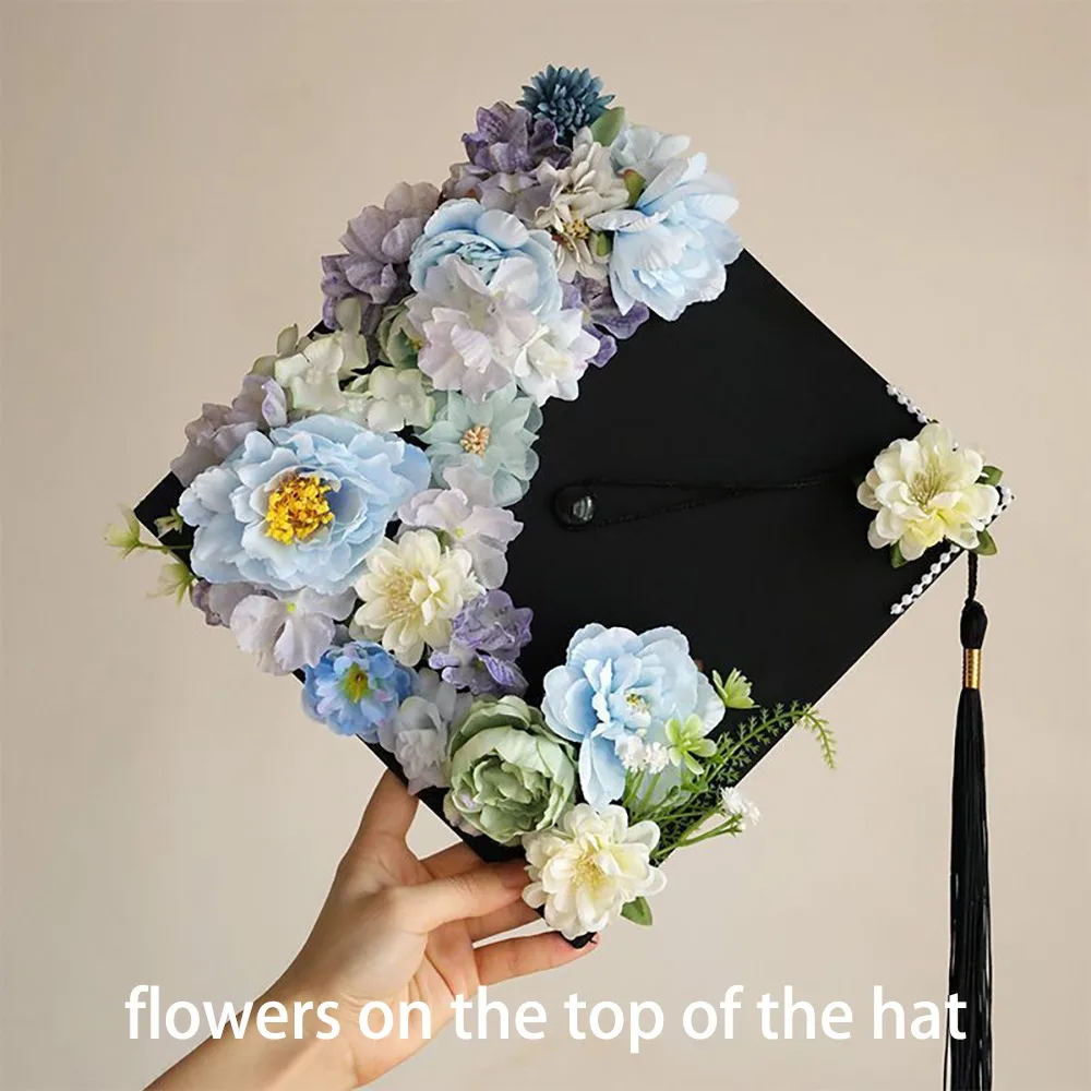 

Durable Doctor Flowers Graduation Cap Bachelor Adjustable Trencher Cap Fringe Charm Ornament Mortar Board Student Supplies