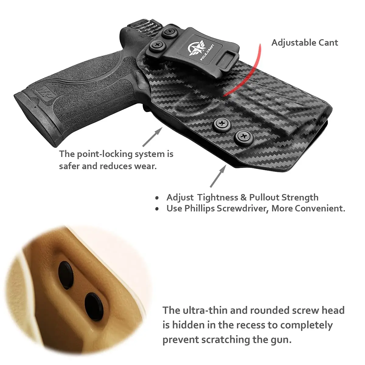 POLE.CRAFT M & P 2.0 fondina IWB Kydex fondina Fit:M & P 9mm M2.0 4 "/4.25" pistola con pollice di sicurezza all'interno della cintura nascosta