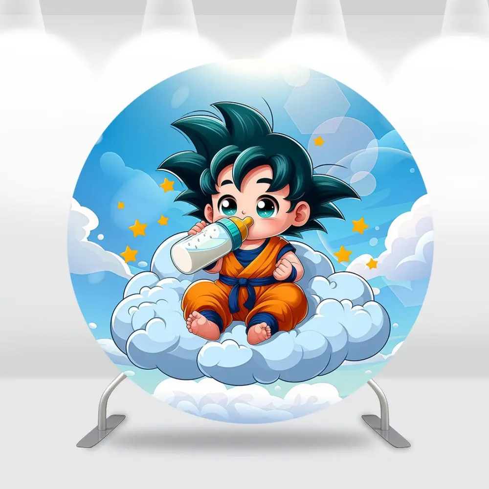 Dragon Ball Z Birthday Decoration Round Backdrop Cover Saiyan Goku Party Circle Background Cake Table Plinth Covers