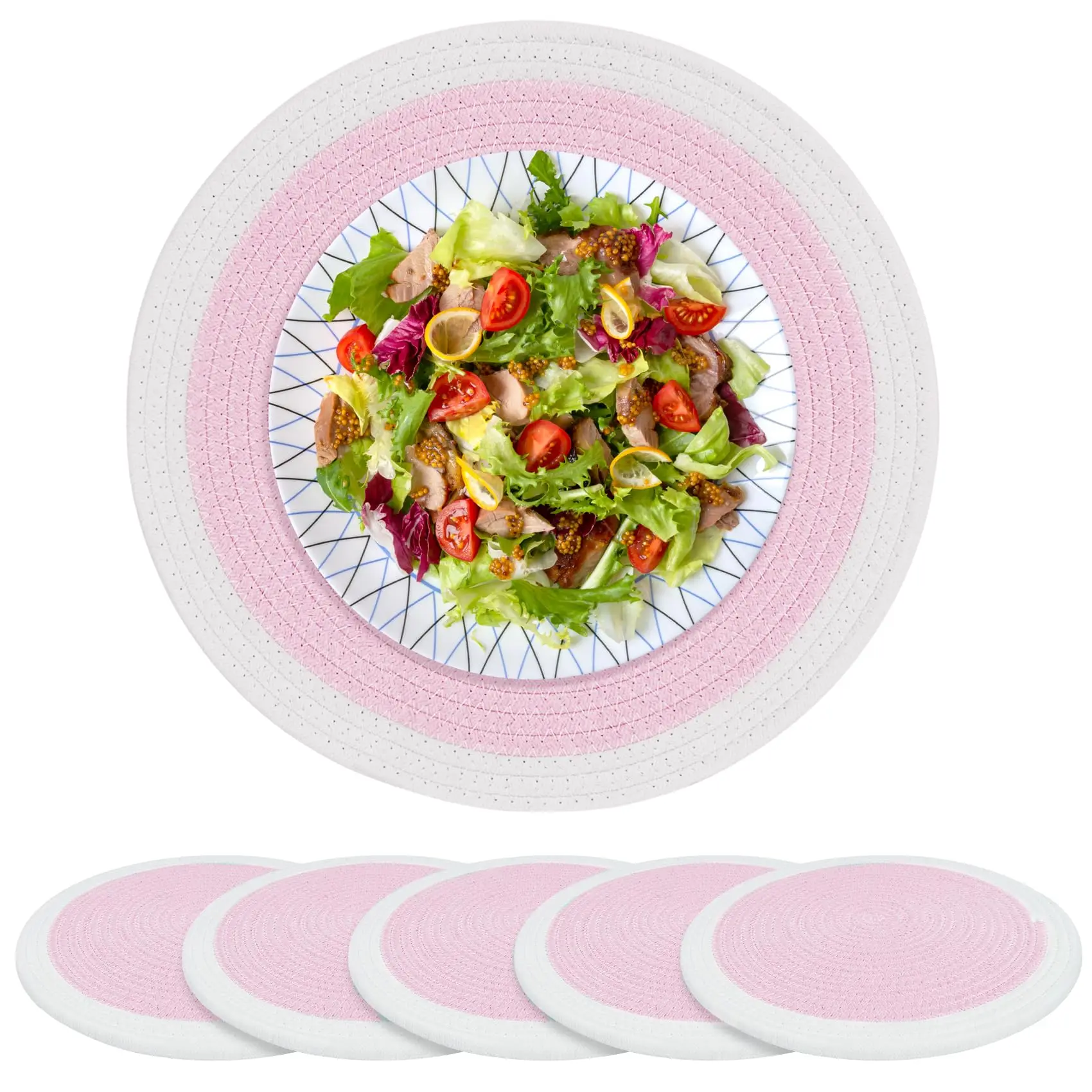 

15-дюймовые круглые тканые салфетки, моющийся хлопковый коврик для стола в стиле бохо для декора кухонного стола, термостойкий нескользящий коврик для посуды