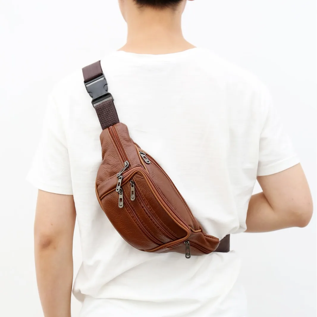 

PU leather men's business single shoulder bag, running and sports chest bag, outdoor tactical backpack, mobile phone wallet