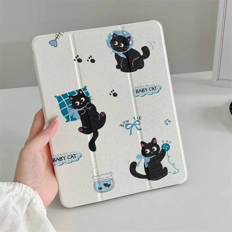 

Корейский чехол для планшета с милым котом для Apple iPad 11 2025 Pro 11 дюймов 10 Air 4 5 10,9 дюймов 10,2 9,7 дюйма mini 6 5 Чехол с держателем для ручки