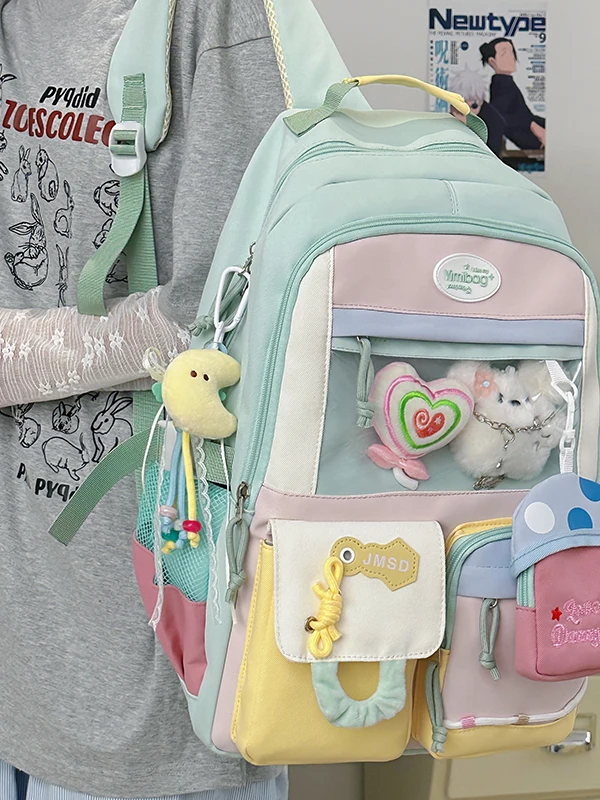 

Adorable Large Capaci Double oulder Bag for Middle And High School Girls Sweet School Sle Nylon Pure Color Campus Bapa