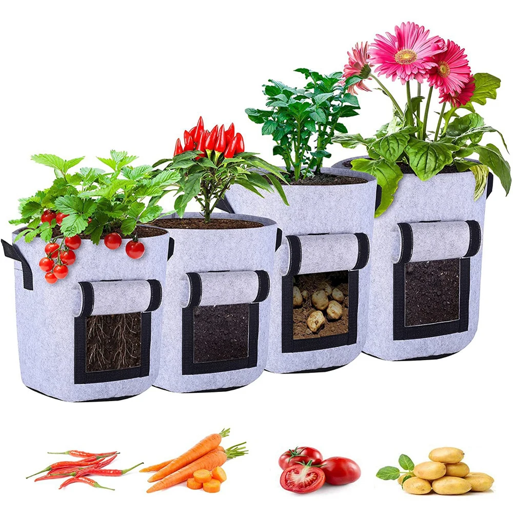 

10-4 Gallon Plant Grow Bags Nonwoven Fabric Garden Potato Strawberry Onion Planting Bag for Home Garden Vegetable Growing Tools