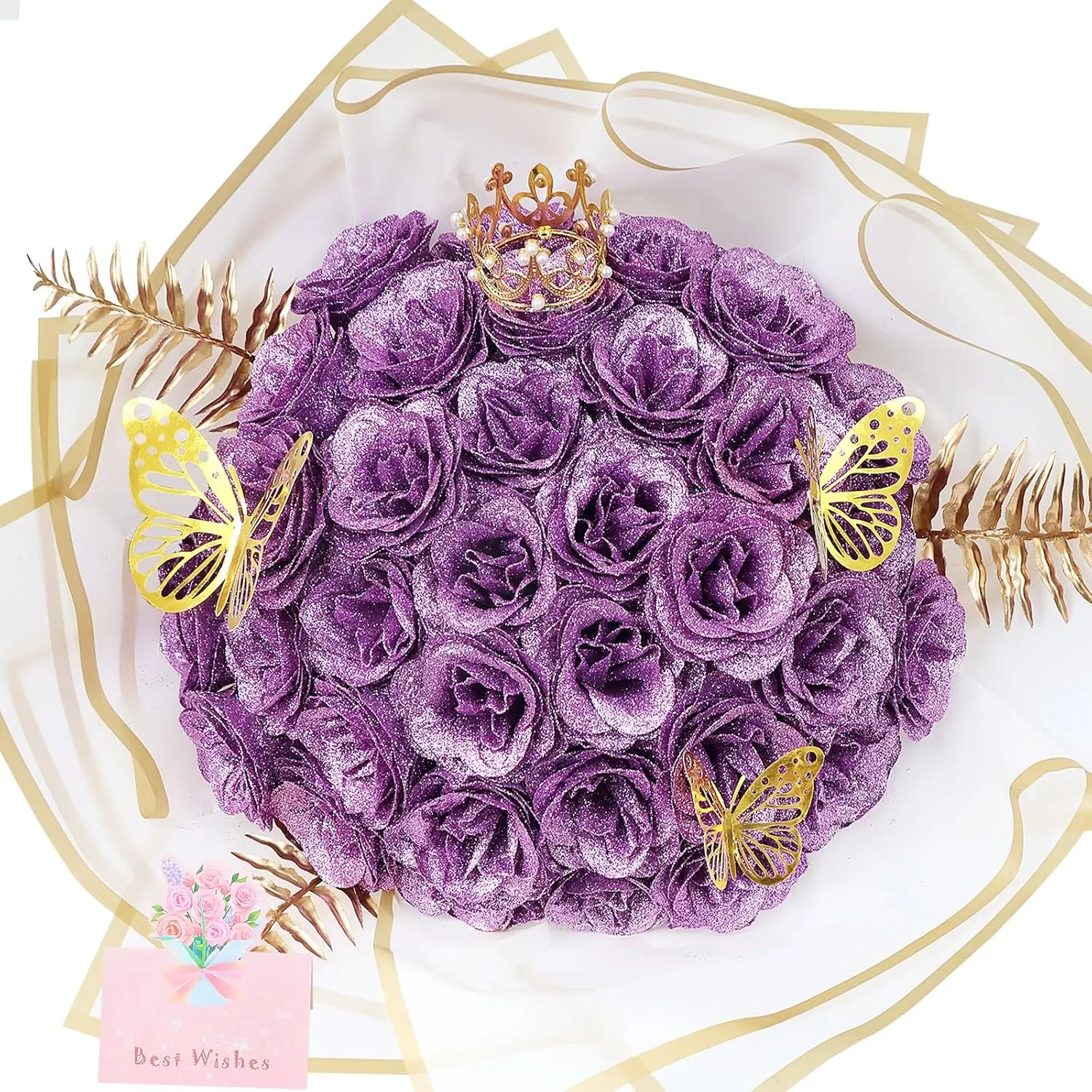 

Набор из 36 искусственных блестящих роз для самостоятельного оформления букета - Блестящие цветы с стеблями, имитирующие вечные цветы