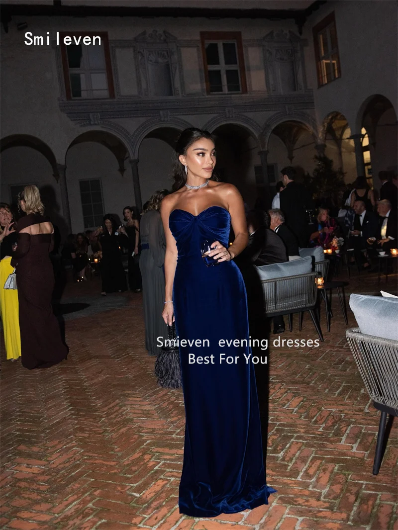 Smileven elegante abito da ballo a sirena blu navy senza maniche abiti da festa delicato abito da occasione con scollo a cuore personalizzato 2026