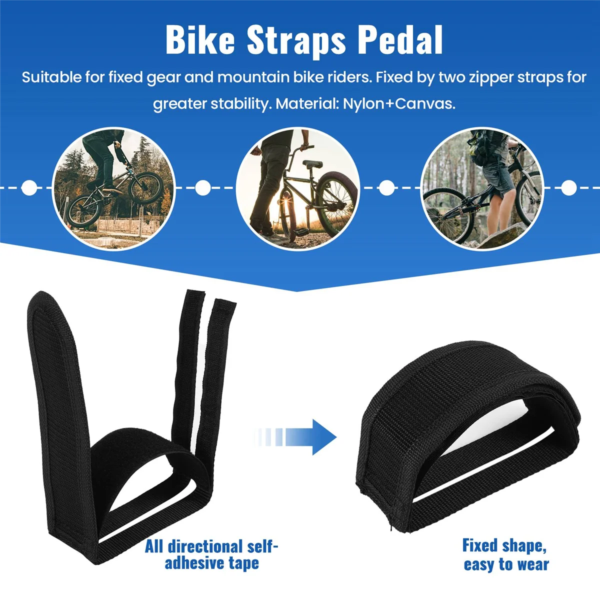 BVBV Soldier Fixed Gear Fixie BMX Bike Bicycle Anti-slip Double Adhesive Straps Pedal Toe Clip Strap Belt black