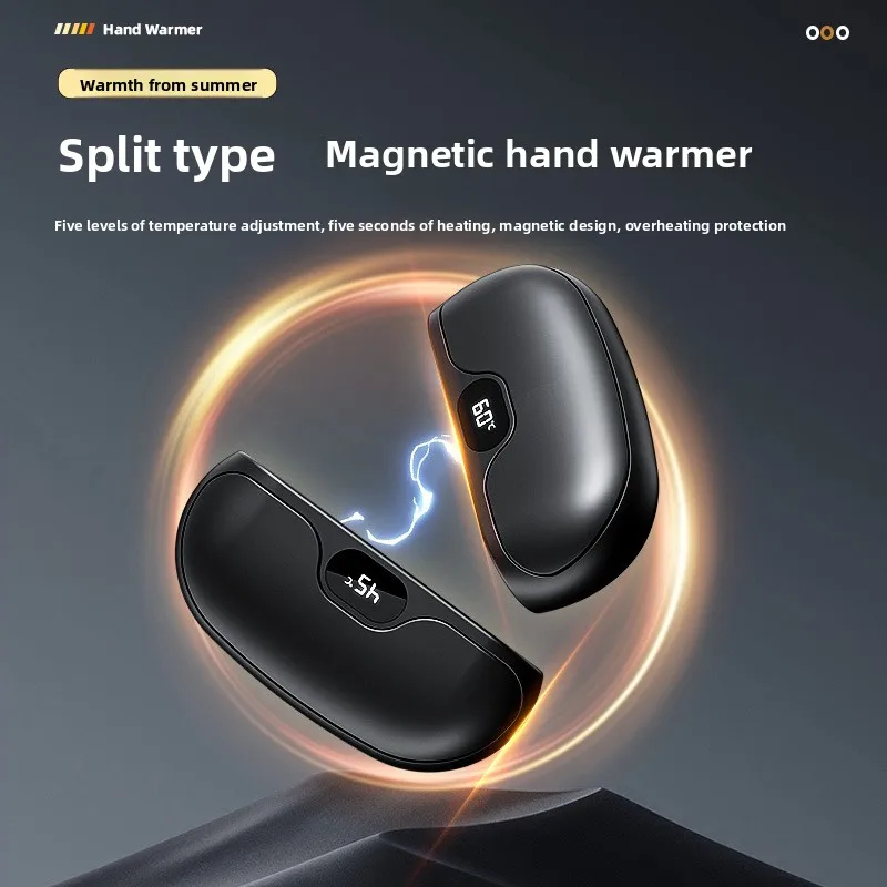 Magnetic Hand Warmer, USB Charging, Detachable Hand Warmer, Digital Temperature Display Portable Heater Two-Part Format