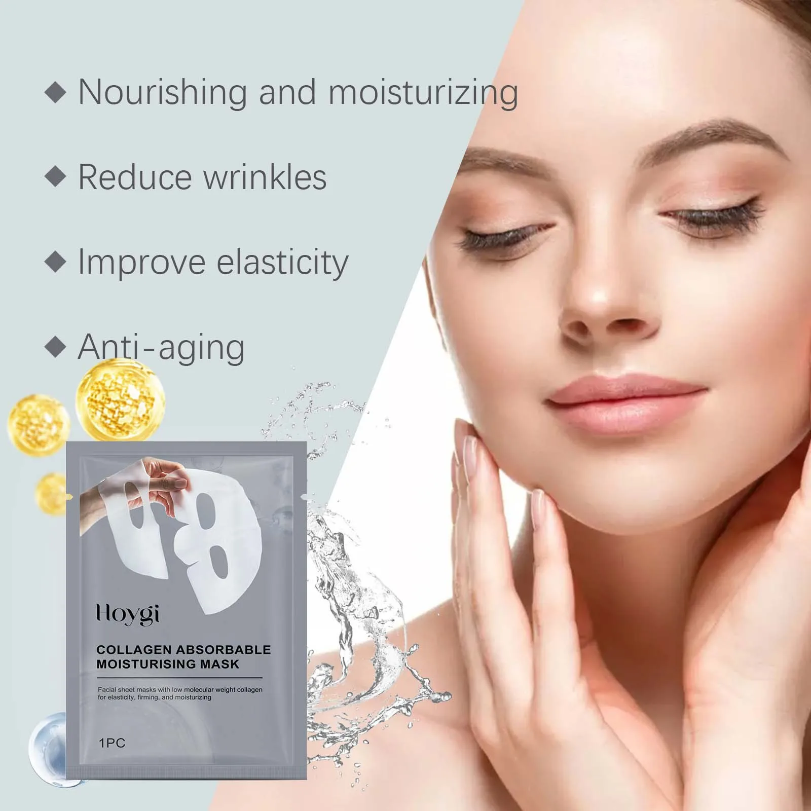 Collagen Face Mask Hydrating Shrinking Pores Fade Fine Lines Moisturizing Refreshing Hyaluronic Acid Sheet Mask Korean Skin Care