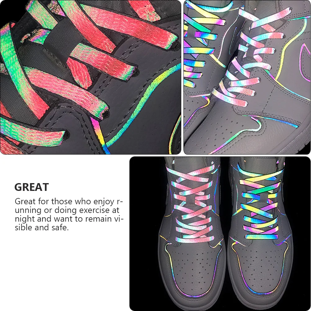 

2Pairs Holographic Reflective Shoelaces Luminous Durable Shoe Strings for Sneakers Sports Running Safety Luminous Shoelaces