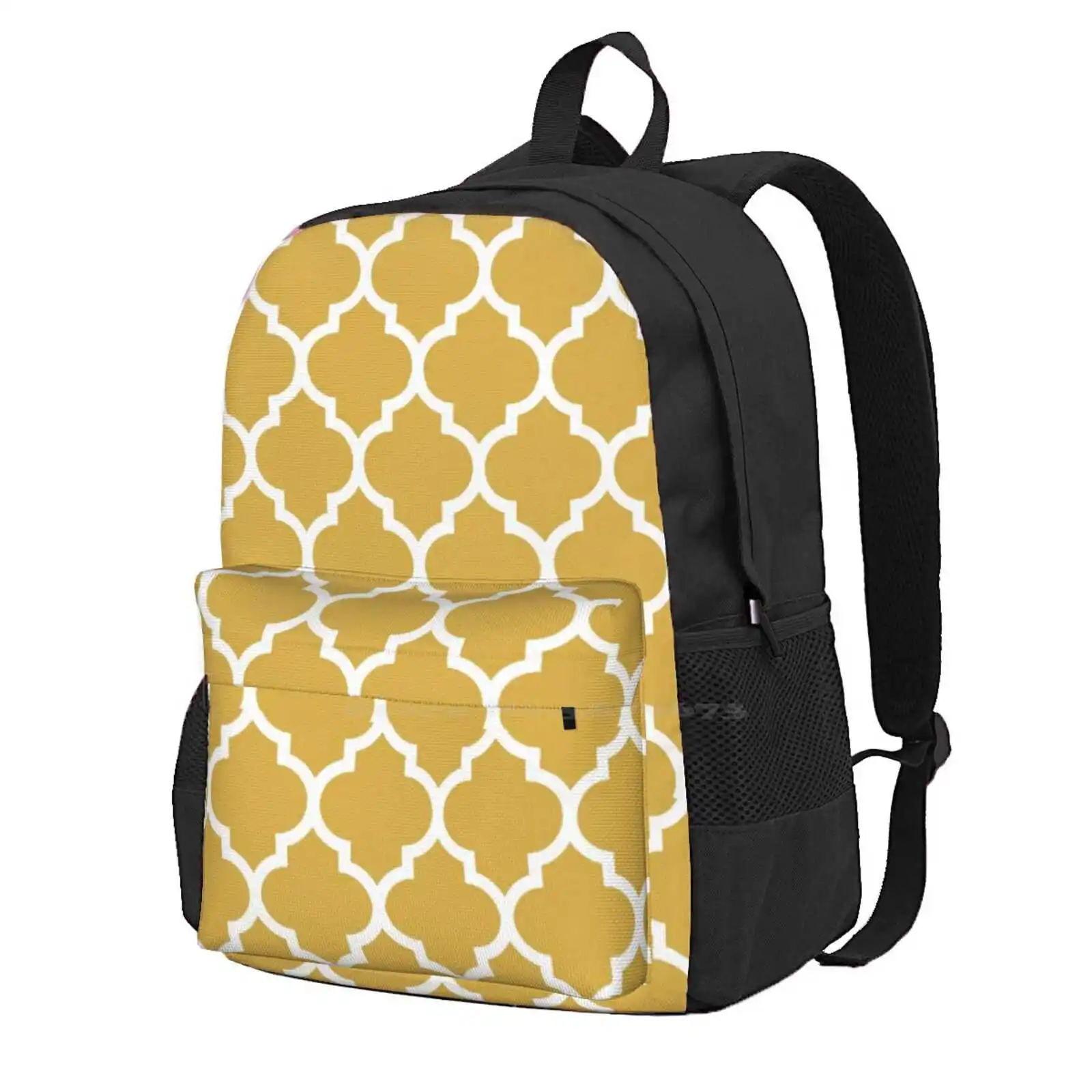 Spicy Mustard And White Domes Quatrefoil Geometric Two Tone Pattern By Ozcushionstoo Backpack For Student School Laptop Travel