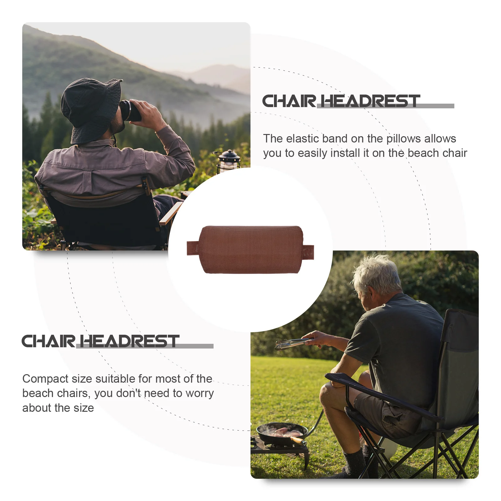 

Flexible Comfortable Beach Chair Headrest Premium Material Detachable Pillow Elastic Band Easy Install for Folding Patio Deck