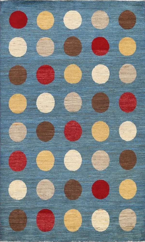 

Polka Dot Modern Hand-knotted Blue Gabbeh Kashkoli Oriental Area Rug 6x8 Carpet Rugs for Bedroom Home Living Room Decor