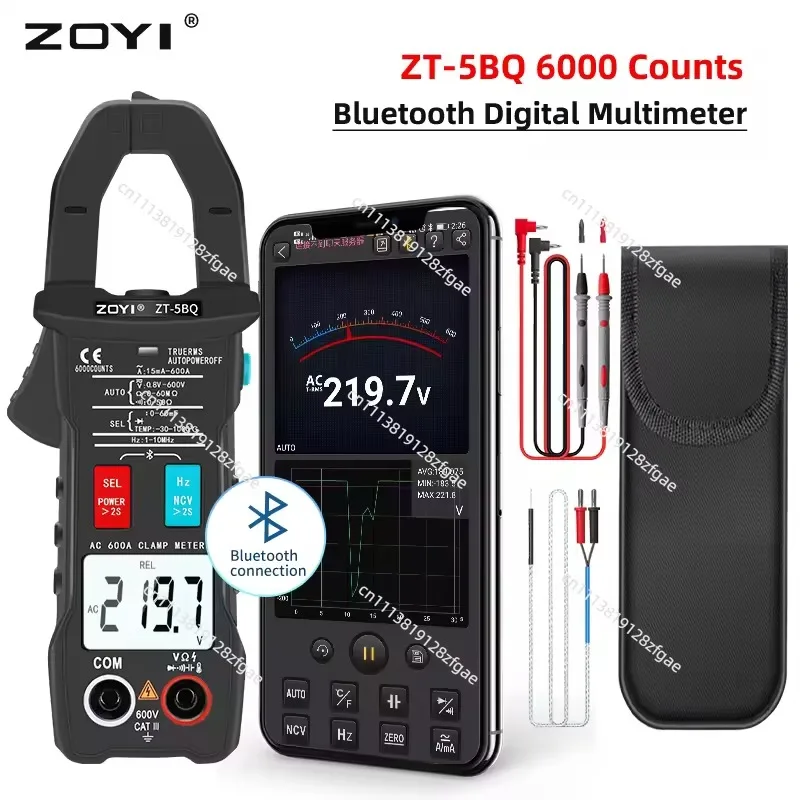 ZT-5BQ Digital Clamp Meter 6000 Counts, Auto-ranging Multimeter with NCV, True RMS, BT Function for AC/DC Current, Capacitance