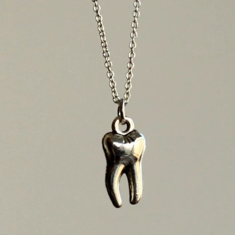 gothic Antique Silver Color Tooth Pendant Necklace Necklace for Girls Women wicca grunge fairy core goblincore alt accessories