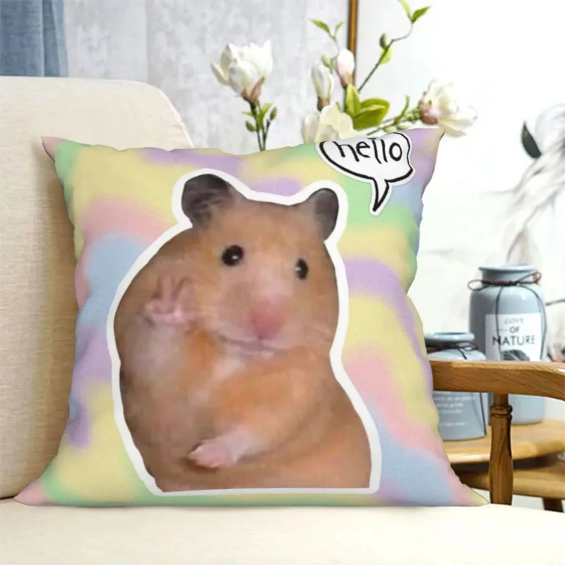 Funny Hamster Meme Pillow Cover Home Decor Polyester Cushion Cover for Sofa Car Cute Pillow Case Cojines Decorativos Para Sofá