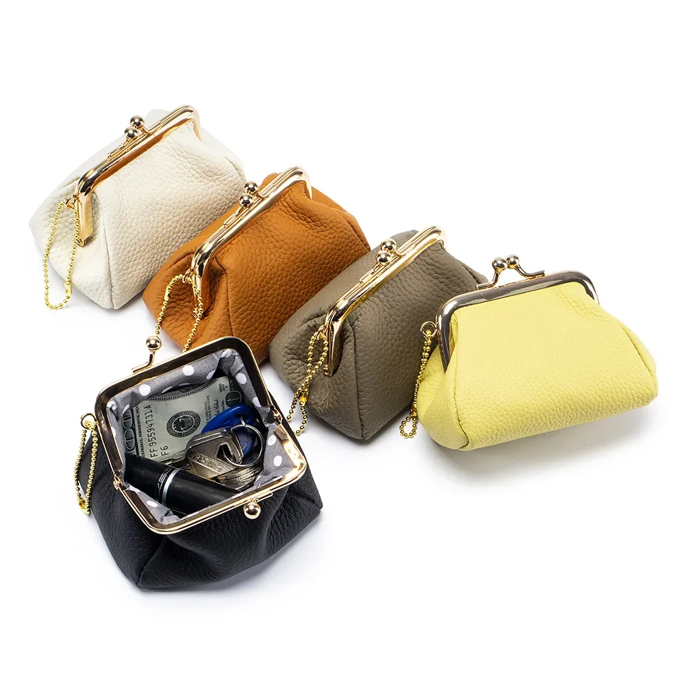 

Genuine Leather Coin Purse Kiss Lock Coin Purse for Women Large Capacity Coin Pouch Change Purse Female Coins Organizer Wallet