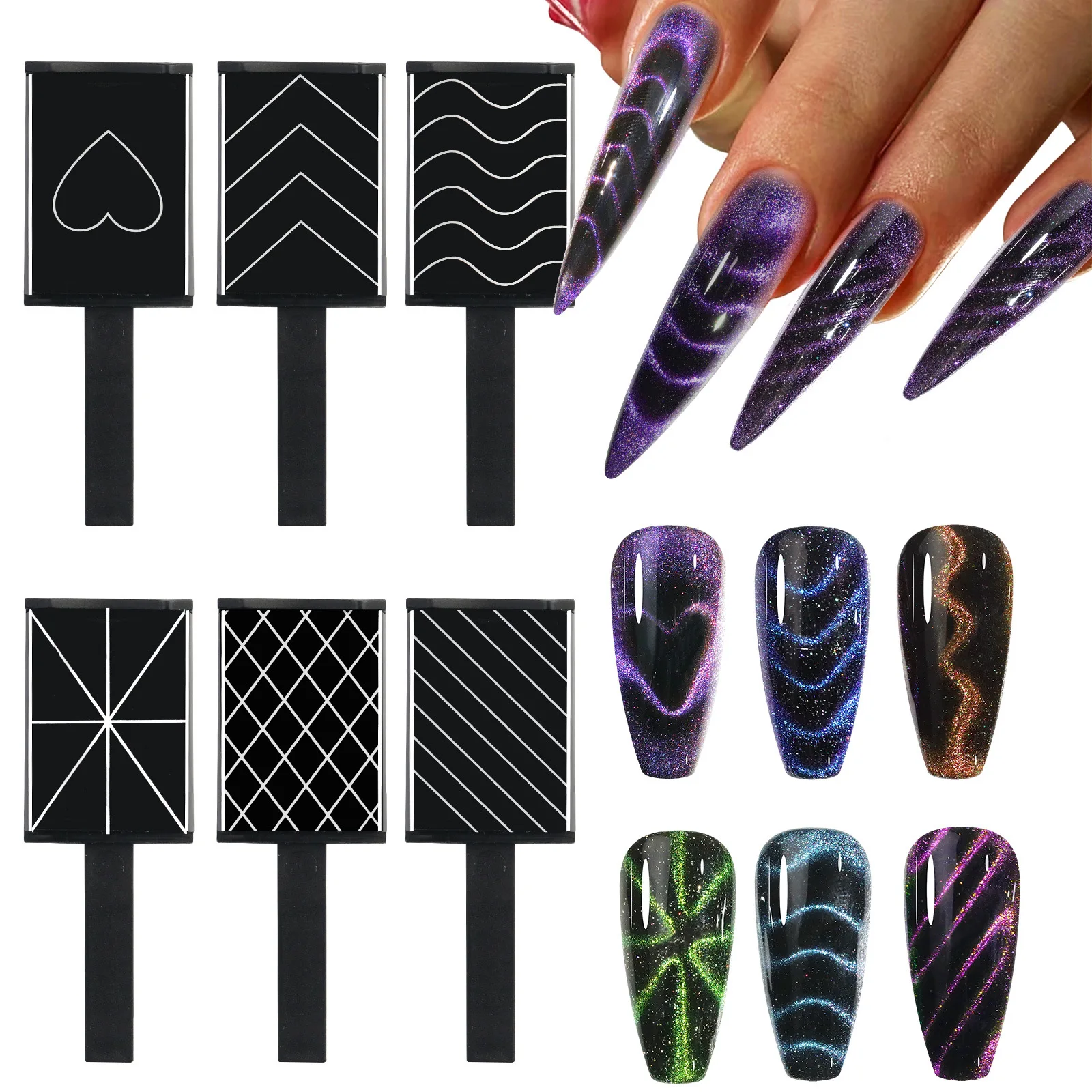 1pc Black Nail Magnet Cat Eye UV LED Magnetic Gel Multi Different Effect 3D Phantom Magnetic Stick Use For Manicure Shop Home