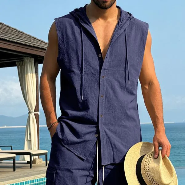 Men-Summer-Sleeveless-Hooded-Shirt-Linen-Casual-Loose-Tops-Male-Beach-Vacation-Breathable-Solid-Color-Hoodie-Linen-Shirts-Men