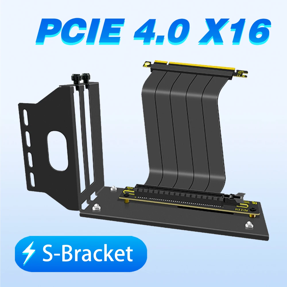 

Universal Vertical GPU Bracket Holder with Ultra PCIe 4.0 X16 Gen4 Riser Cable 90 Degree Right Angle 10-60cm Black Kit