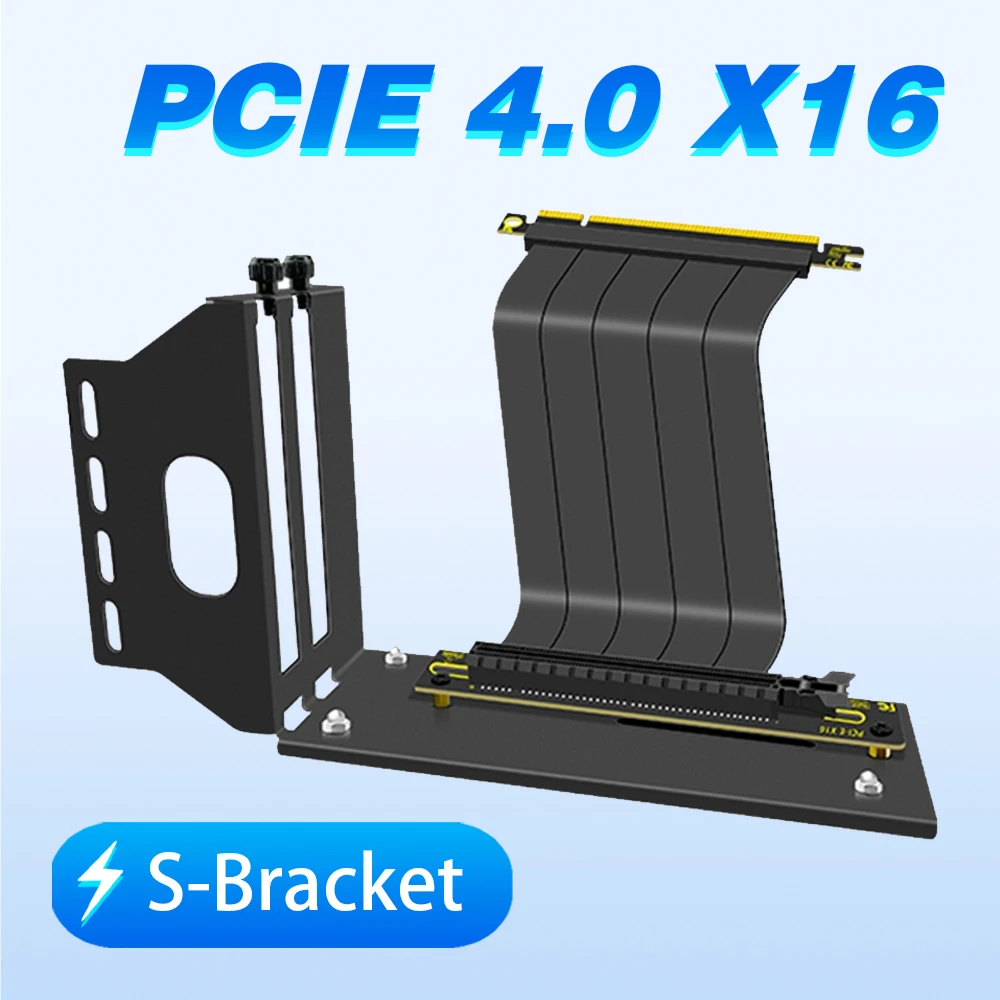 

Универсальный вертикальный держатель кронштейна графического процессора с переходным кабелем Ultra PCIe 4,0 X16 Gen4, угол 90 градусов, 10-60 см, черный комплект