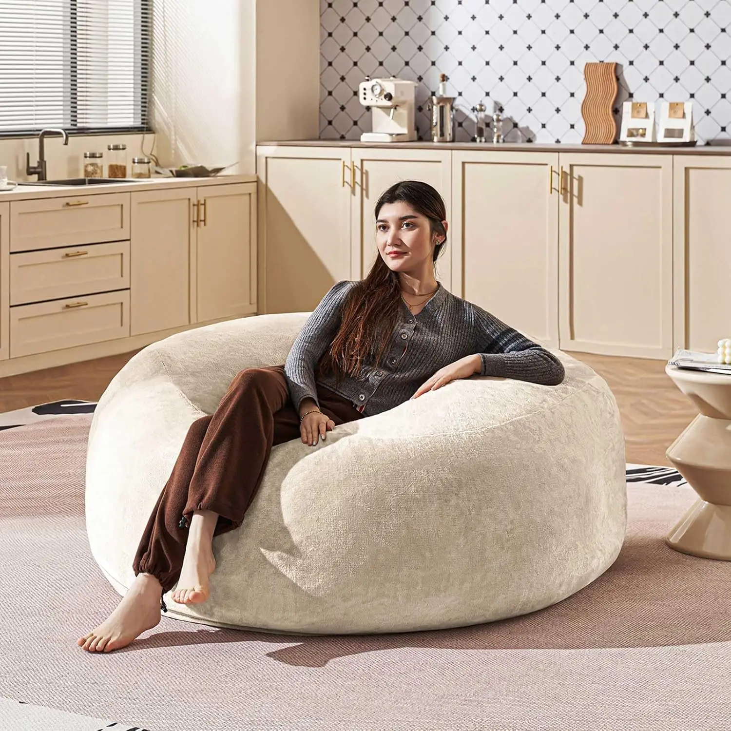 #5Ft Memory Foam Bean Bag Chair Large Removable Flannel Cover Soft Sofa Living Room Bedroom Dorm 60×60×24, Customized