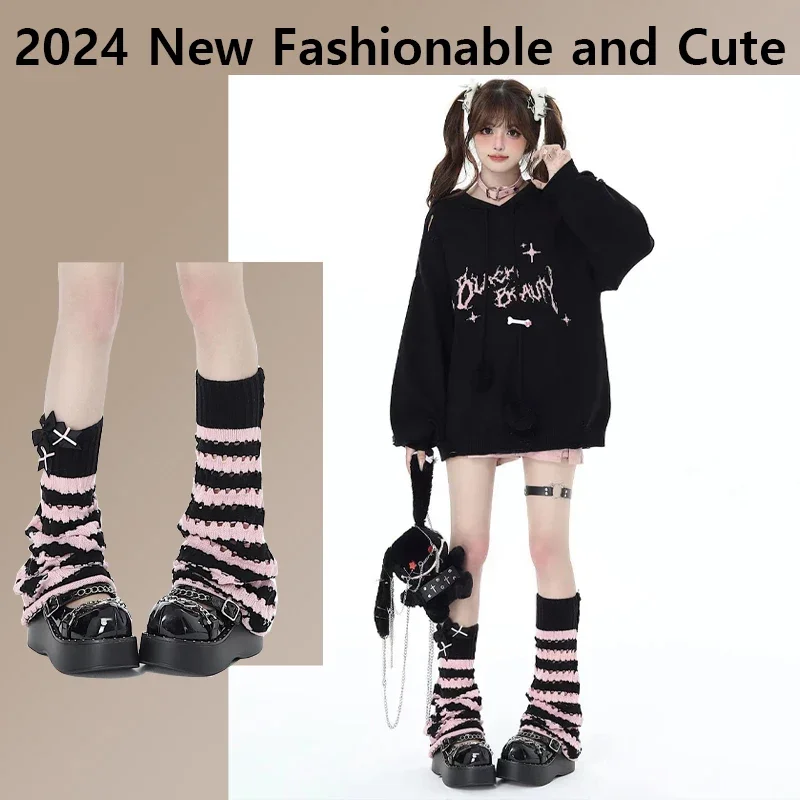 Women's Lolita leg Warmer Women's Striped Long Socks JK Sweet and Warm Foot Covers Fashionable Kawaii Snow Proof Foot Covers