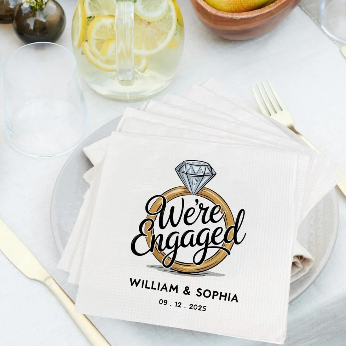 Paquete personalizado de lujo, servilletas de compromiso, decoración de servilletas de compromiso, servilletas de cena para almuerzo y cóctel de bebidas