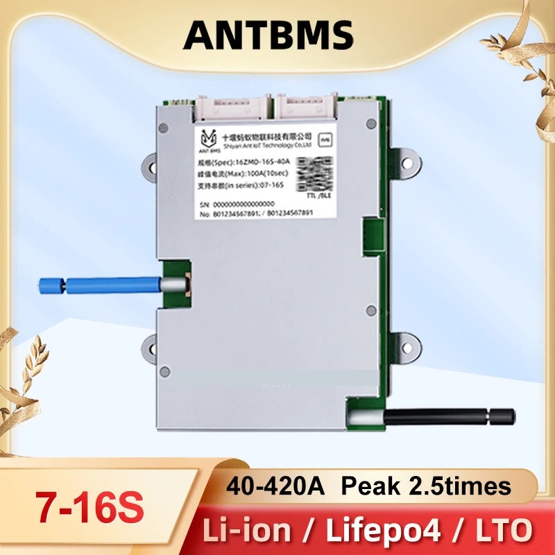 

ANT Smart BMS 7-16S 24V 36V 60V 72V LiFePO4 LTO NCM 40A 80A 130A 420A BT App Control for Solar/E-Bike/EV Battery with Balancing