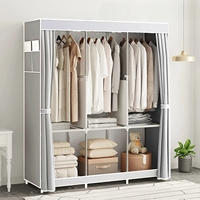 Canvas Fabric Wardrobes Portable Clothes Closet Bedroom Dustproof Storage Wardrobe With Hanging Rail Shelving Clothes Cupboard