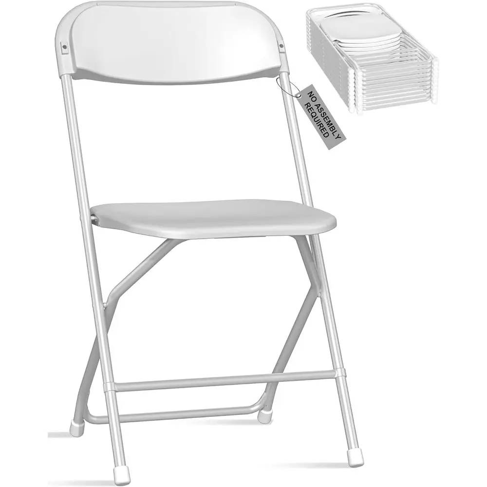 10 Pack White Plastic Folding Chairs, Heavy-Duty Steel, Portable Stackable, Non-Slip Feet – Commercial Indoor/Outdoor Seating or